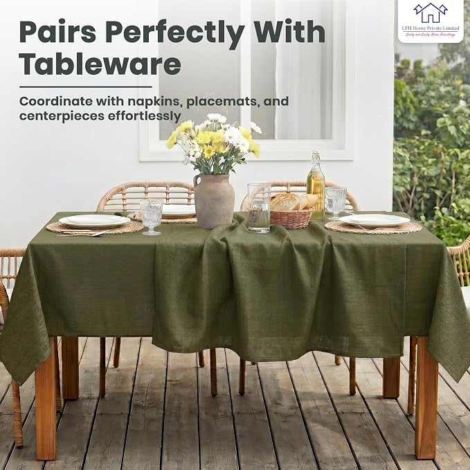 LFH Home Cotton Rich Beautiful Tablecloth for Rectangle Tables, 60 x 72 Inch Table Cloth, Machine Washable Fabric Table Cover for Dining Table, Kitchen, Parties, Holidays & Everyday Use-Military Green