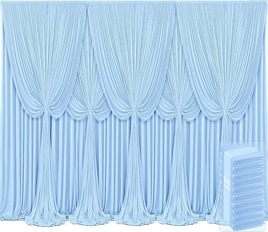 10 Panels Baby Blue Backdrop Curtains for Wedding Party Wrinkle Free Backdrops Curtain Drapes Fabric Decorations Photo Back Drop Cloth for Baby Shower Photography Stage Reception 50ft(W) x 12ft(H)