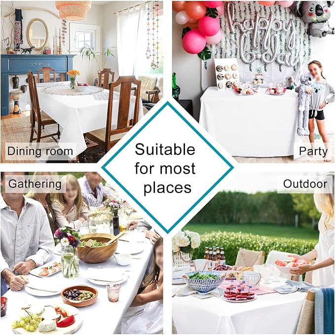Hiasan White Tablecloth for Rectangle Tables - Waterproof and Spillproof Washable Fabric Table Cloth for Dining Room Kitchen Party, 60 x 120 Inch