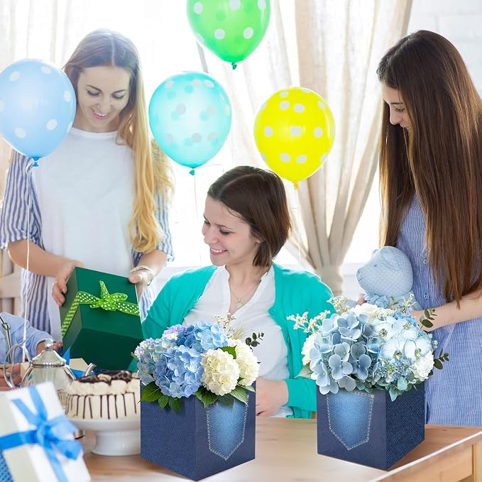 8 Pack Denim Baby Shower Centerpieces Decorations Blue Jean Party Flower Boxes Cowboy Western Baby Boy Shower Decor Gender Reveal Flower Boxes Photo Props Party Supplies