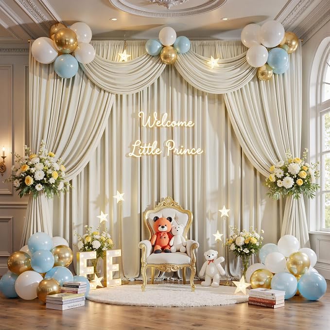 40 ft x 10 ft Wrinkle Free Champagne Backdrop Curtain for Parties, 8 Panels 5x10ft Silky Polyester Wedding Backdrop Drapes Photo Back Drop Cloth for Birthday Baby Shower Photography Background