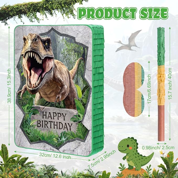 Dinosaur Piñata Set Dino Themed Piñata with Stick and Blindfold Girls Dinosaur Birthday Party for Animal Theme Party Decoration Baby Shower Game Supplies(Large Dino)