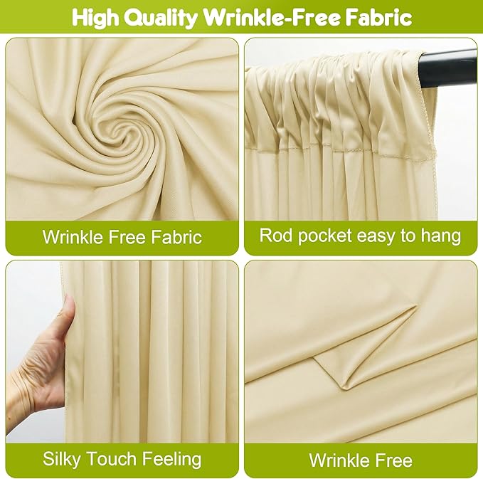Wokceer Beige Backdrop Curtain for Wedding Parties 10x8FT Wedding Curtains Photo Backdrop Drapes Polyester for Photoshoot Baby Shower Birthday Party Curtains Background 2 Panels 5x8FT