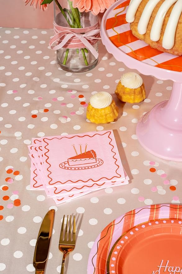 Birthday Party Celebration, Stylish Tableware Set for 8 Guests – Pink/Red