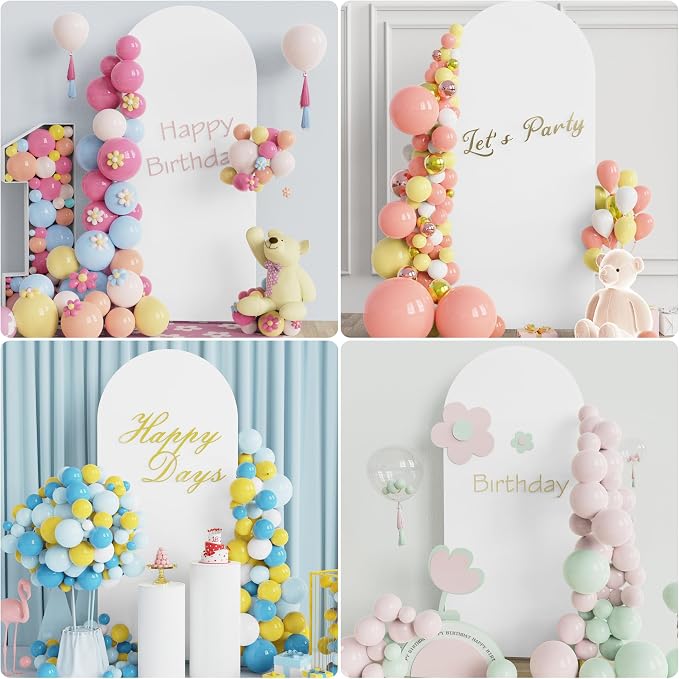 Putros Arch Backdrop Stand and Cover Set, 6ft, Gold Arch Stand with White Cover, Metal Arched Background Frame for Wedding, Birthday Party, Baby Shower, Photography Decoration