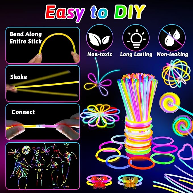 156Pcs Glow In The Dark Party Supplies for Kids/Adults, 4th of July Light Up Accessories LED Bracelet Necklaces Glasses Headband Glow Sticks Bulk Party Pack Neon Disco Birthday Pool Party Decorations