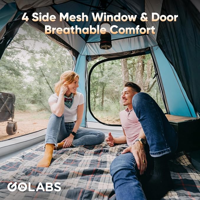 Golabs Pop Up Camping Tent for 2/3/4 Person, 1-Min Setup by Pre-Attached Pole, 4 Side Mesh& Door for View/Airflow, CT2 Instant Canopy Tent with PU1500mm Waterproof, for Outdoor/Camping/Music Festivals