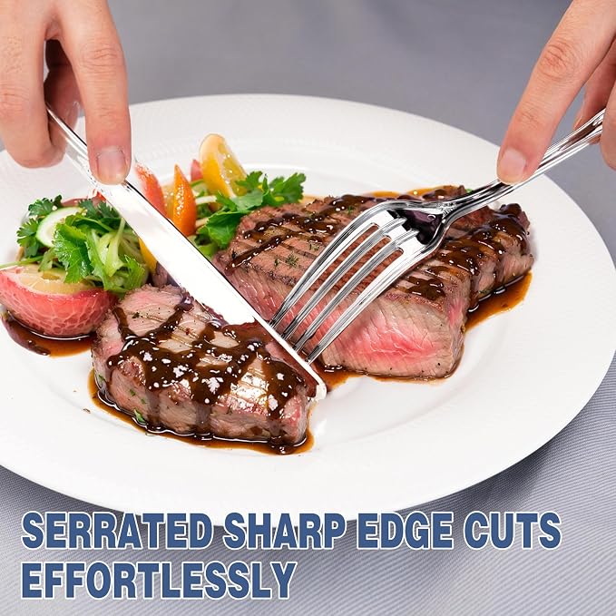 90PCS Silver Plastic Silverware - Heavy Duty Silver Disposable Cutley - Fancy Plastic Utensils Flatware Include 30 Forks, 30 Spoons, 30 Knives for Catering, Parties, Dinners, Weddings