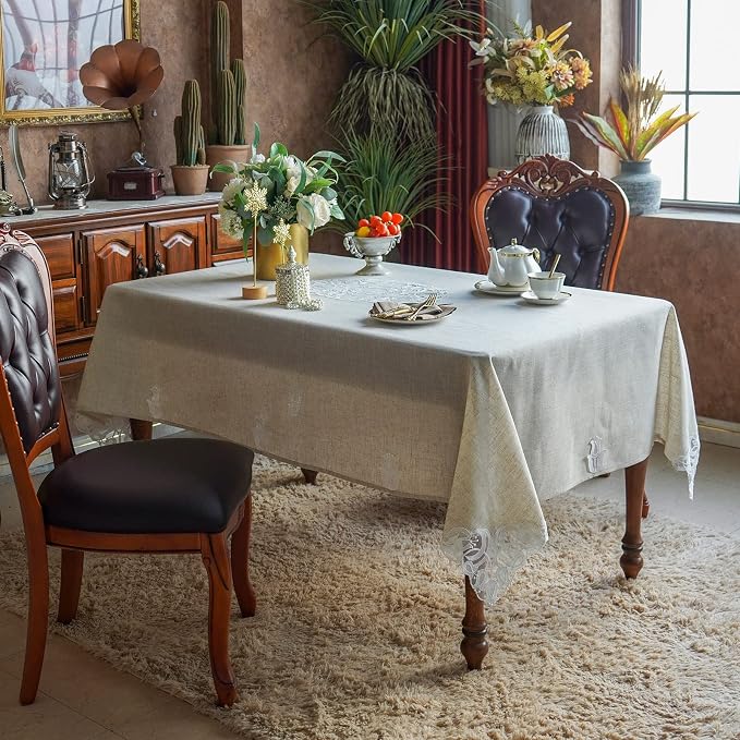 ARTABLE Tablecloth Rectangle Lace Fabric Embroidery Table Cloth Vintage Farmhouse Rustic Table Cover for Home Kitchen Wedding Outdoor Indoor Party Decor (Stone Grey, 60 x 84 Inch)