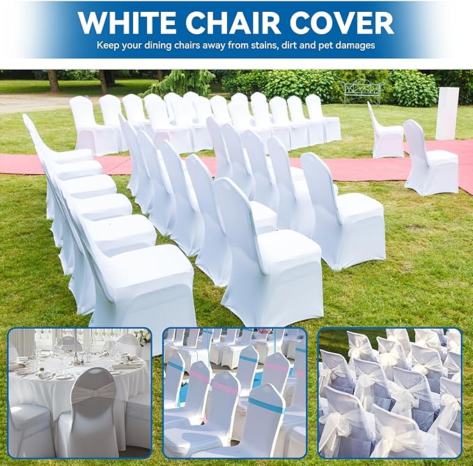 150 Pieces White Chair Covers - Versatile Stretch Polyester Spandex Dining Chair Slipcovers for Dining, Party, Wedding, Banquet, and More