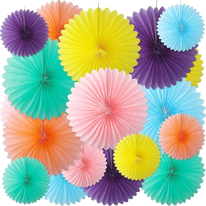 MotiMind 24 Pcs Hawaiian Party Decorations Luau Pastel Paper Fans Pink Peach Ceiling Hanging Wall Decor Background Decoration for Birthday Wedding Baby Bridal Shower Spring Summer Party Decor