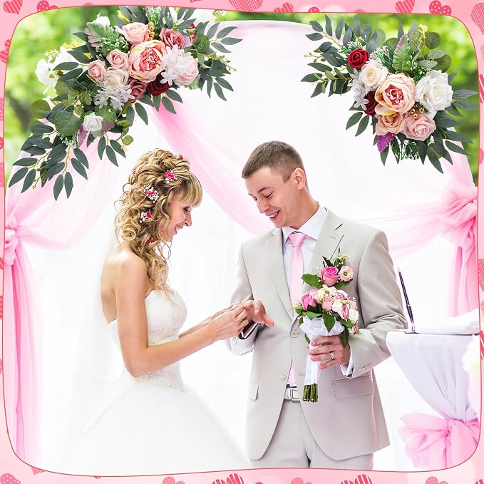2 Pcs Wedding Arch Decorations - Reusable Artificial Hanging Flowers Floral Swag Greenery Garland for Wedding Welcome Sign Backdrop Bridal Ceremony Reception Backdrop Decoration