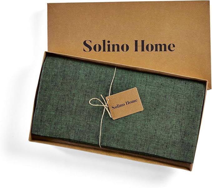 Solino Home Linen Tablecloth 60 x 108 Inch - 100% Pure Linen Forest Green Table Cloth for Rectangle Tables - Athena, Machine Washable Tablecloth