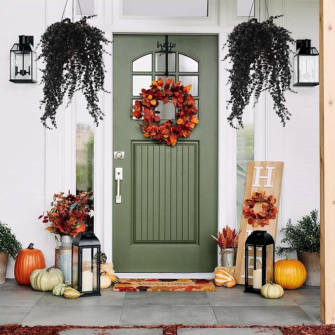 RECUTMS Black Artificial Hanging Gothic Plant 31.5" Fake Fall Greenery Vine | 3Pcs Artificial Greenery for Outdoors,UV Resistant Faux Ivy,Plastic Plants for Indoor Outdoor Halloween Garden Decoration