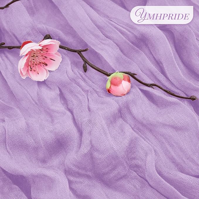12 Pack Cheesecloth Table Runner 35 x 120 inch Long Boho Cheese Cloth Gauze Table Runners Semi Sheer Table Runner for Wedding Decor, Bridal Shower, Birthday Party (Lavender)