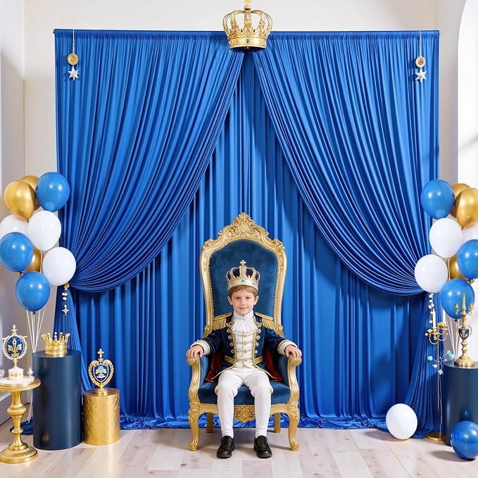 20ft×12ft Royal Blue Backdrop Curtain for Wedding Parties,4 Panels Wrinkle Free Polyester Photo Backdrop Drapes Back Drop Cloth for Birthday Photography Background