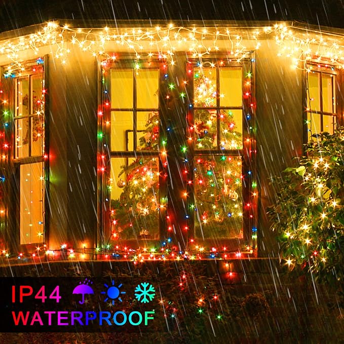 JMEXSUSS 250 LED Warm White to Multicolor String Lights Indoor, 8 Modes Warm to Multicolor Christmas Tree Lights Outdoor Waterproof for Garden Patio Party Halloween Christmas Decor