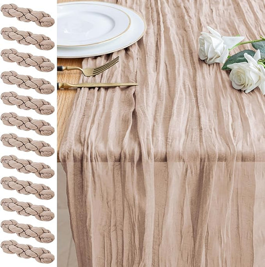 12PCS Table Runner Cheesecloth 10FT Nude Pink Boho Gauze Cheese Cloth Rustic Sheer Table Runners for Wedding Birthday Bridal Baby Shower Party Decoration