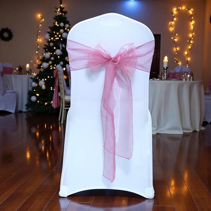 MDS Pack of 250 PCS Organza Chair Sashes Wider Dining Chair Bows Ribbon Tie Back for Wedding Party Birthday Bridal Shower Reception Event Banquet Home Chair Cover Decoration - Dusty Pink