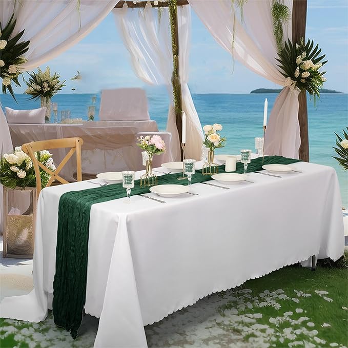 30 Pieces Emerald Green Cheesecloth Table Runner, 17x108 Inch Long Boho Gauze Table Runner Rustic Decorations for Wedding Birthday Holiday Party Baby Shower Table Decor
