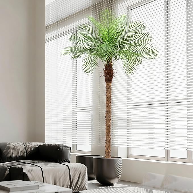 8ft Artificial Phoenix Palm Tree Tall Artificial Palm Trees with 18 Adjustable Leaves,Faux Phoenix Palm Plants for Outside Patio Pool Home Office Living Room Yard (1Pcs, 8ft)
