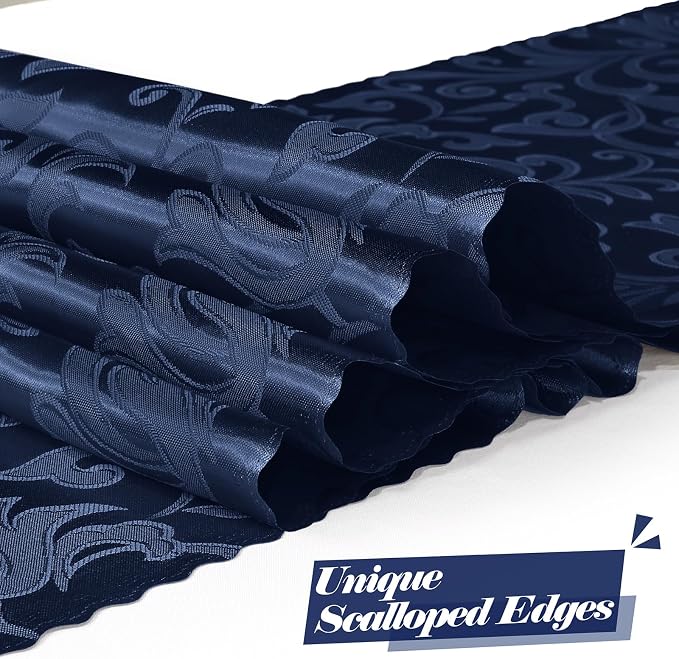 MILVOWOC 4 Pack Navy Blue Damask Table Runner, 12 x 72 Inch Satin Jacquard Rectangle Decorative Table Runner for Party Banquet Birthday Dinner Wedding Table Decor