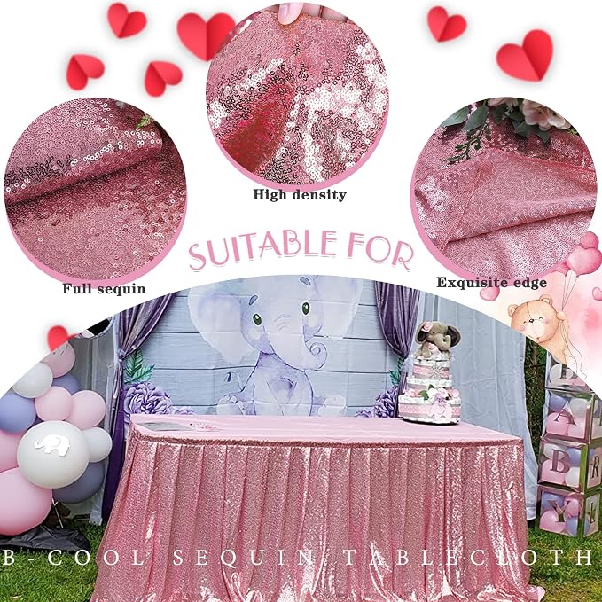 B-COOL Sequin Tablecloth 50x80 Inch Sparkly Table Cloth Hot Pink Sequin Table Cloth Overlays for Party Decoration Christmas Wedding Dinner Linen