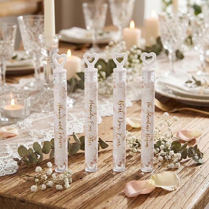 Hollowfly 120 Pack Bohemia Wedding Mini Bubble Wands for a Wedding Bulk White Gold Heart Bubble for Guests Send Off Wand Adults Bridal Exit Shower Party Supplies Valentine Anniversaries Celebration