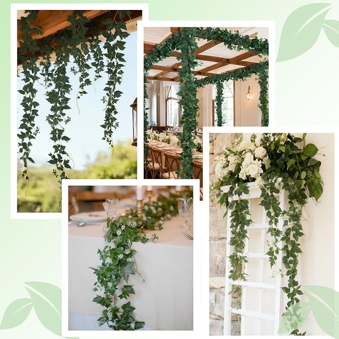 ucky Fake Vines, Eucalyptu Vines Garland, Ivy Vines, Green Artificial Wall Decor Hanging, Wedding Decoration，Flower Bouquet Decoration (4, Boston Vines)