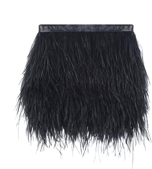 AWAYTR Ostrich Feather Trim Fringe - Satin Ribbon Dress Sewing Crafts Costumes Decoration Pack of 2 Yards (Black)