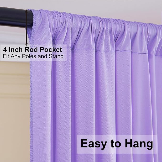 40ft×10ft Wrinkle Free Lavender Backdrop Curtain for Party, 8 Panels 5×10ft Soft Silky Polyester Light Purple Lilac Photo Backdrop Drapes for Birthday Baby Shower Mother's Day Wedding Photography