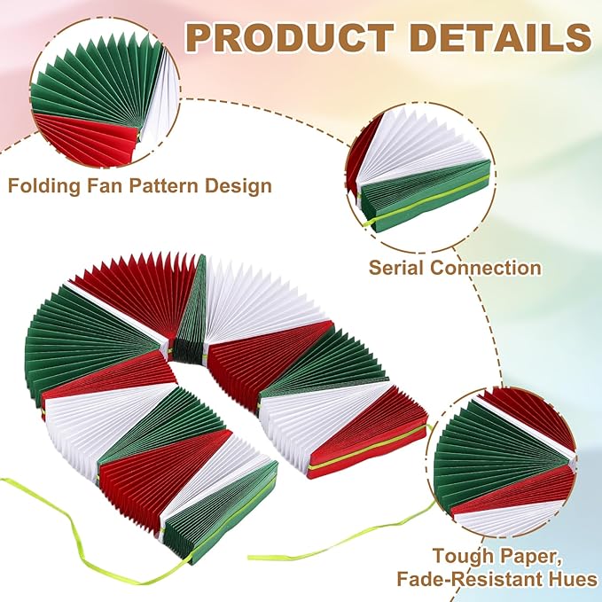 uxcell 3 Pcs Paper Fan Garland, 5.25ft Paper Garland Hanging Decorations Set Party Hanging Fans for Birthday Parties Holiday Ornaments Family Gatherings Weddings, Red, White, Green