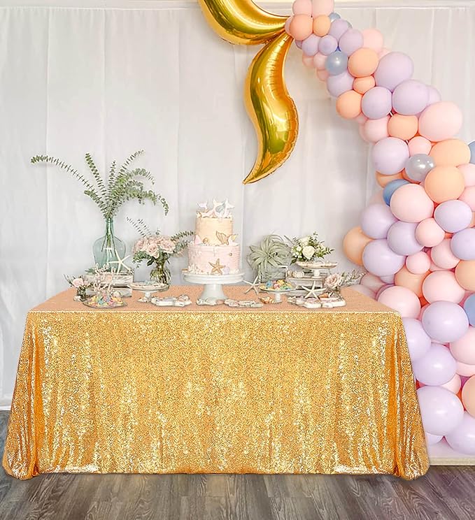 MoKoHouse Sequin Tablecloth Rectangular 90x132 Inch Gold Table Cloth Seamless Glitter Fabric for Home Party Wedding Decor Christmas Decorations