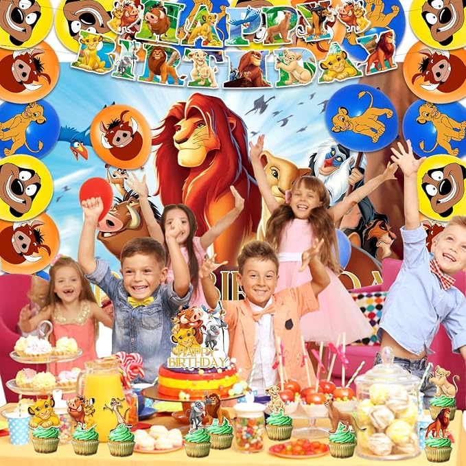 42Pack Lion-king Party Supplies Kit Set Include Banner ,Cake Topper ,Backdrop ,Balloons for Lion-king Party Decorations (YE2)
