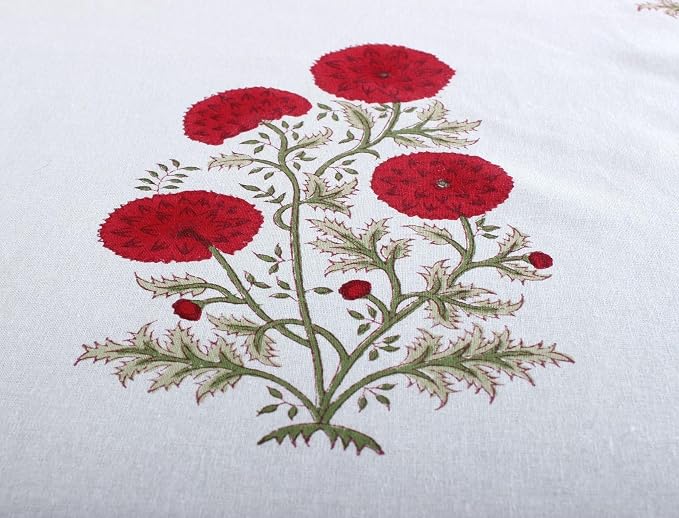 Ridhi Falum Red Hand Block Print Cotton Rectangle Tablecloth 118" x 70" inches Reusable Table Cover Decorative Everyday Use for Dining Room, Farmhouse, Home Gift for Spring, Mother's Day