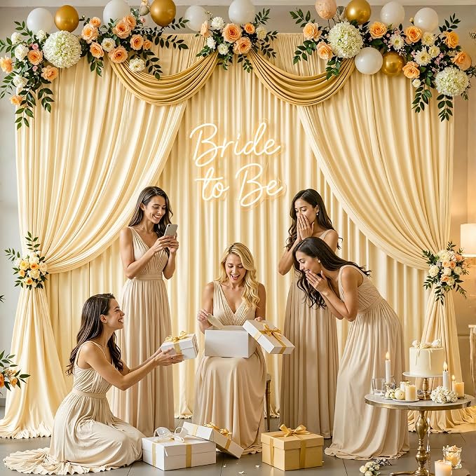 30ftx12ft Wrinkle Free Champagne Backdrop Curtain, 6 Panels 12FT Long Wedding Photo Backdrop Drapes, Silky Polyester Back Drop Cloth for Birthday Photography Background Party Backdrop Draping