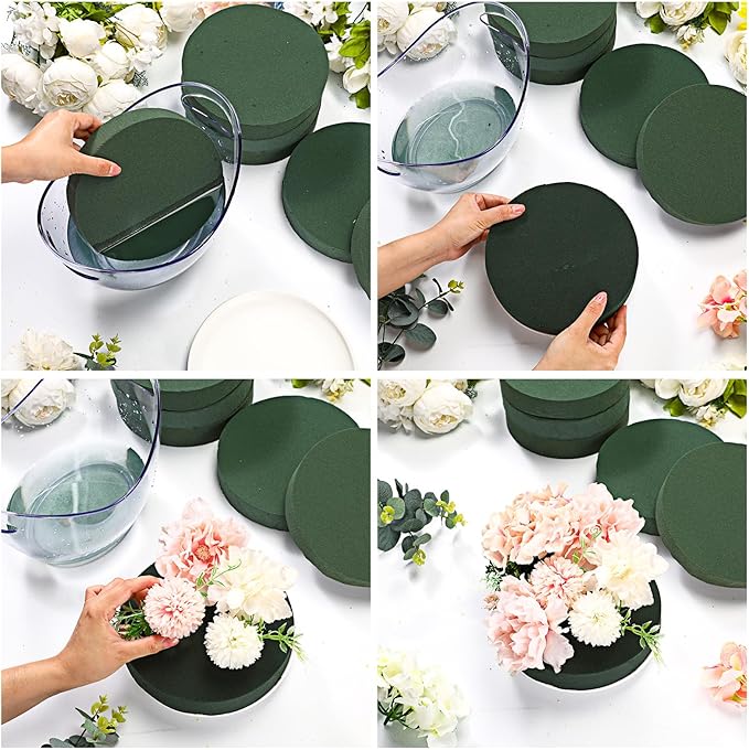 12 Pieces Round Floral Foam Wet Green Flower Foam DIY Flower Arrangement Kit for Aisle Wedding Party Decoration(8 x 8 x 1.57 Inches)