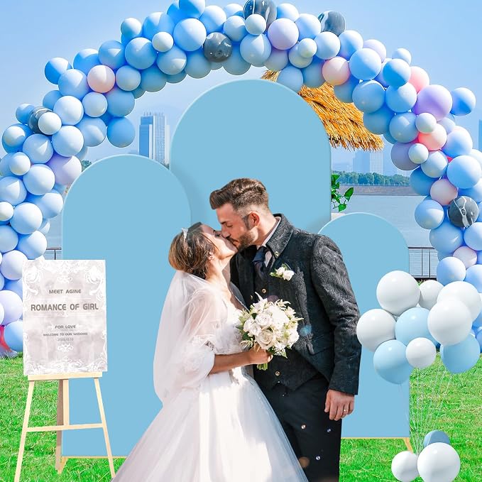 Gawicpy Wedding Arch Backdrop Stand Set Metal Arch Backdrop Stand with Wedding Arch Cover, Wedding Balloon Arch Backdrop Stand for Birthday, Baby Shower, Anniversary (Blue, 5.9FT+6.6FT+7.2FT)