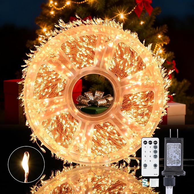 Dailyart Fairy Lights Plug in, 2000 Led Twinkle String Light with Remote 130Ft Waterproof 8 Modes Warm Cluster Lights with Timer for Bedroom Wreath Window Wedding Christmas Tree Decoration,Gold Wire