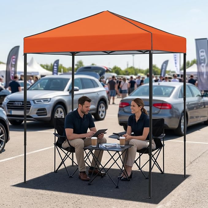 EAGLE PEAK 6x4 Instant Pop Up Canopy Tent, Straight Leg Sun Shelter, Portable Canopy with Carry Bag for Camping, Beach & Sports, Orange