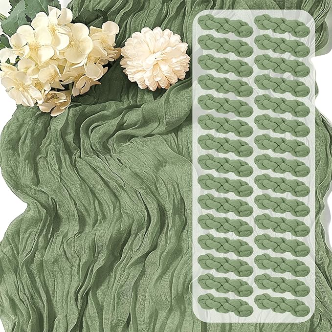 30 Pack Sage Green Cheesecloth Table Runner 17 x 108 inch Cheese Cloth Table Runners 9ft Green Table Runner Rustic Romantic Sheer Gauze Runner for Wedding Party Baby Shower Table Decoration