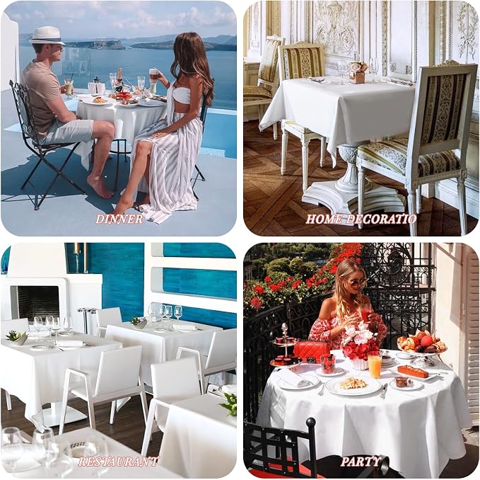 Showgeous 8 Pack White Square Tablecloth 52 x 52 Inch, Wrinkle Resistant Washable Polyester Fabric Table Cloth for Wedding Dining Parties Restaurant Card Table