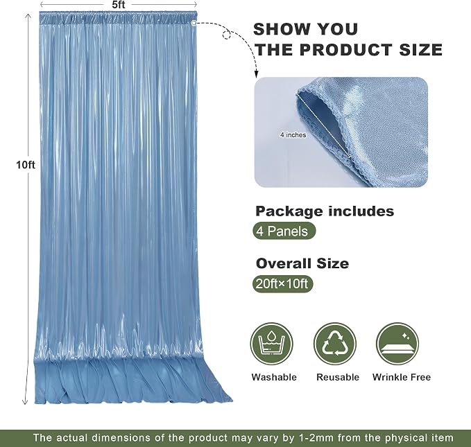 gogoparti 20x10FT Baby Bule Sequin Backdrop Curtain - 4 Panels of 5x10FT Wrinkle-Free Glitter Drapes for Photography, Birthdays, Weddings & Graduations
