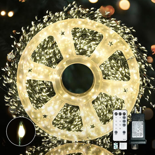 Fairy Lights Plug in, Dailyart 3000 Led Cluster Lights with Timer 195Ft Waterproof Warm Twinkle String Light with Remote for Bedroom Wreath Garland Window Wedding Christmas Tree Decoration, Green Wire