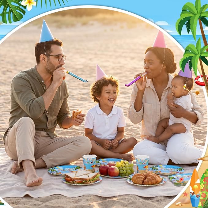 Pickmesh 250 Pcs Hello Summer Plates Napkins and Cups Beach Party Decorations Hawaiian Tropical Disposable Paper Tableware Set for 50 Guests Summery Ocean Pool Luau Birthday Party Supplies