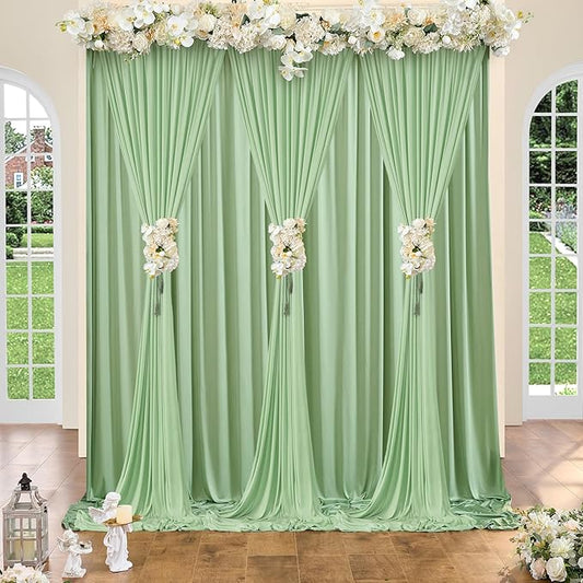 30x10ft Sage Green Backdrop Curtains for Parties, 6 Panels 5x10ft Wrinkle-Free Polyester Background Curtains for Wedding, Birthday, Baby Shower,Graduation, Decorations