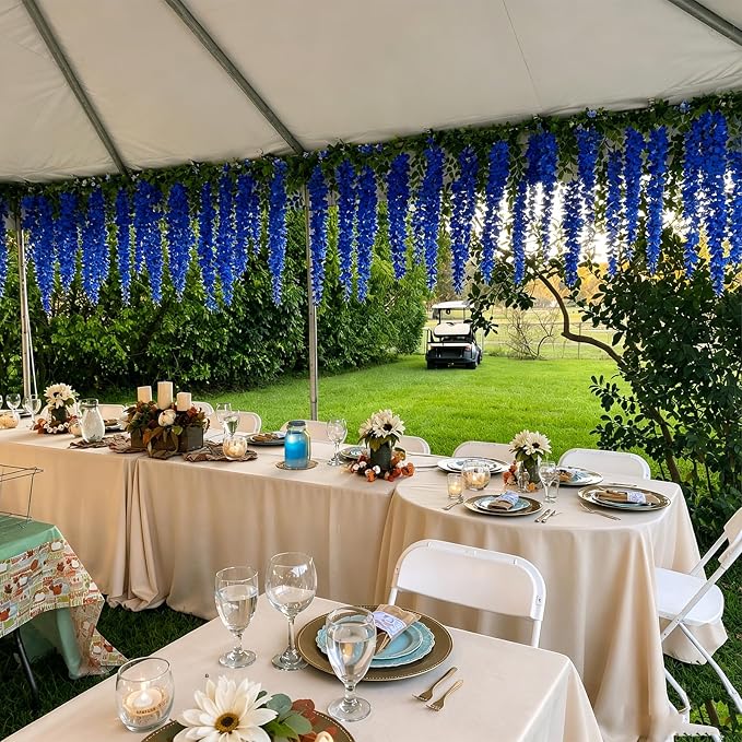 Artificial Wisteria Hanging Flowers Fake Wisteria Flower Garland Silk Vines Rattan Decor for Home Wedding Arch Wall Garden Greenery Bedroom Outdoor Office Party Decoration (48, Royal Blue)