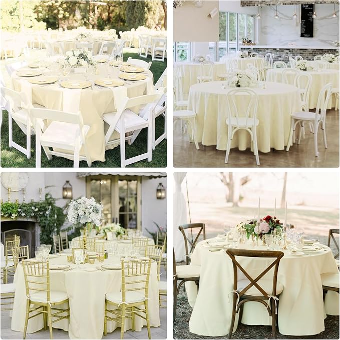 4 Pack 108 Inch Round Tablecloth Polyester Washable Table Covers for Wedding Dining Table Buffet Parties Banquet Decor（Beige）