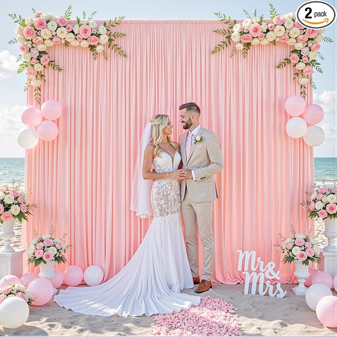 10ft x 10ft Blush Pink Backdrop Curtain for Parties Pink Wrinkle Free Backdrop Drapes Panels for Baby Shower Wedding Birthday Photo Gender Reveal Photography Polyester Fabric Background Decoration