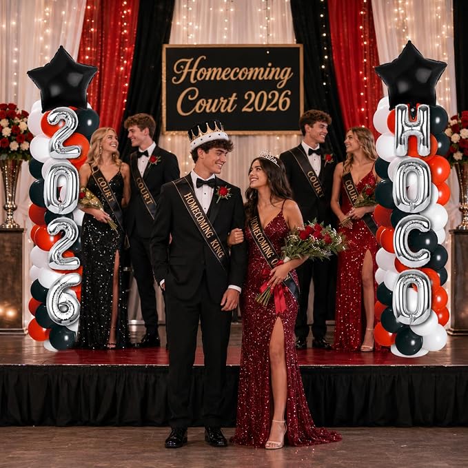 2 Sets Homecoming 2026 Balloon Column Stand Party Decorations Kits with Balloons Class of 2026 Hoco Balloon Tower Stand Kit for Homecoming Prom Party Photo Booth Props Backdrop Decor Party Supplies